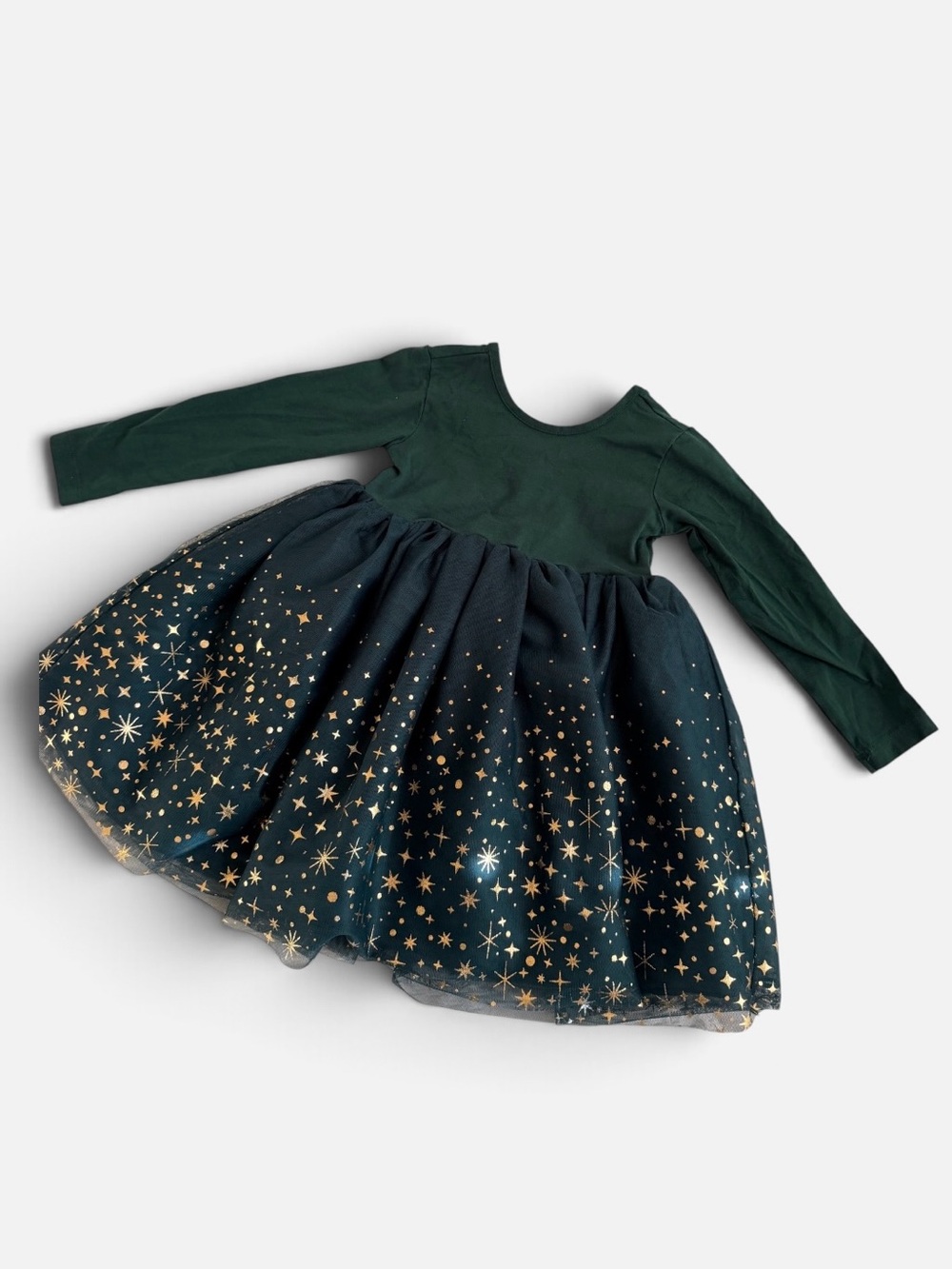 Hanna Andersson Girls Size 4 Green Gold Star Tulle Christmas Dress
